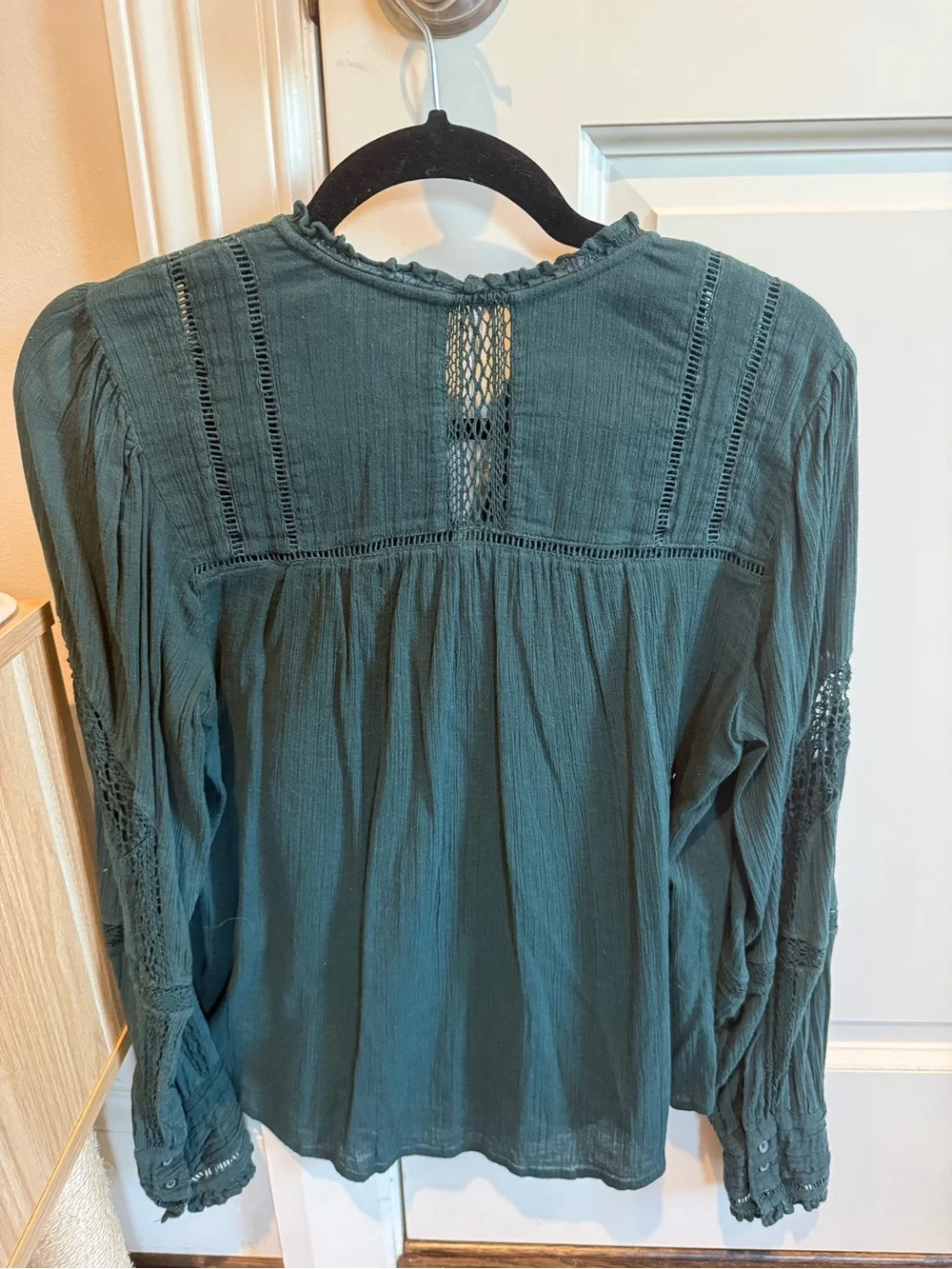 Free People Dark Green Button-Up Peasant Blouse